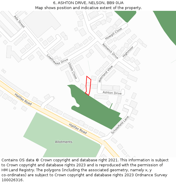 6, ASHTON DRIVE, NELSON, BB9 0UA: Location map and indicative extent of plot