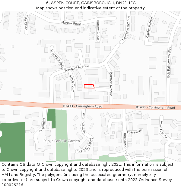 6, ASPEN COURT, GAINSBOROUGH, DN21 1FG: Location map and indicative extent of plot