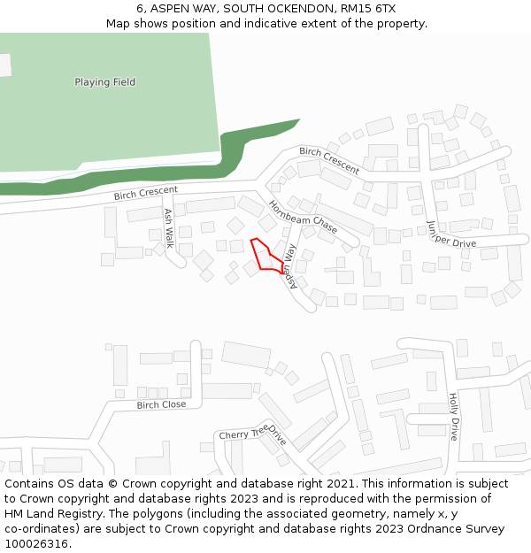 6, ASPEN WAY, SOUTH OCKENDON, RM15 6TX: Location map and indicative extent of plot