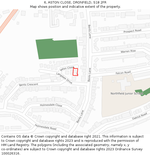 6, ASTON CLOSE, DRONFIELD, S18 2FR: Location map and indicative extent of plot
