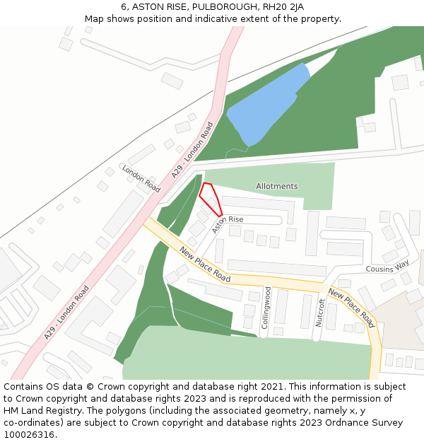 6, ASTON RISE, PULBOROUGH, RH20 2JA: Location map and indicative extent of plot