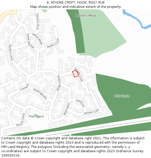 6, ATHOKE CROFT, HOOK, RG27 9UE: Location map and indicative extent of plot