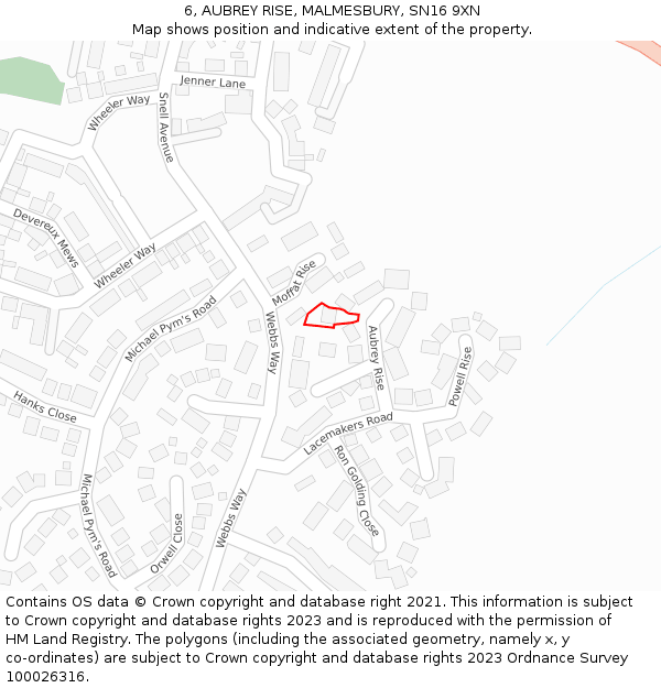 6, AUBREY RISE, MALMESBURY, SN16 9XN: Location map and indicative extent of plot