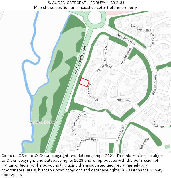 6, AUDEN CRESCENT, LEDBURY, HR8 2UU: Location map and indicative extent of plot