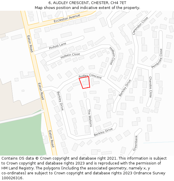 6, AUDLEY CRESCENT, CHESTER, CH4 7ET: Location map and indicative extent of plot