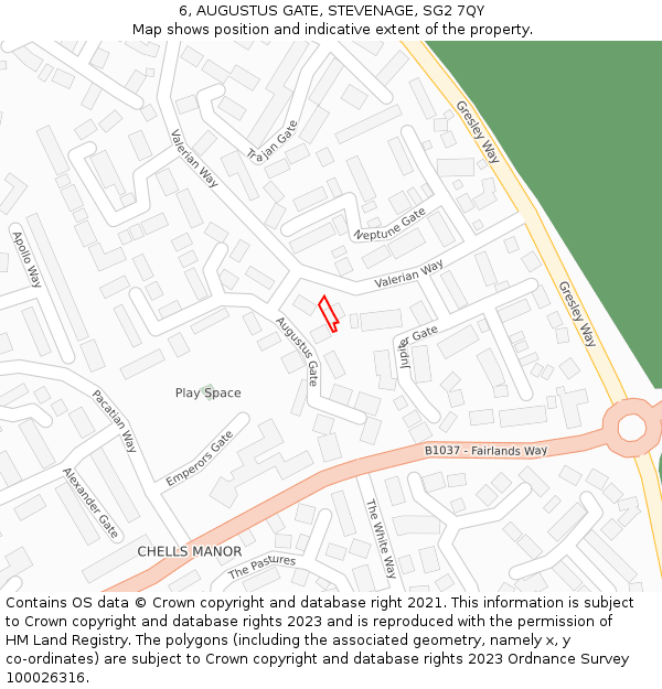 6, AUGUSTUS GATE, STEVENAGE, SG2 7QY: Location map and indicative extent of plot