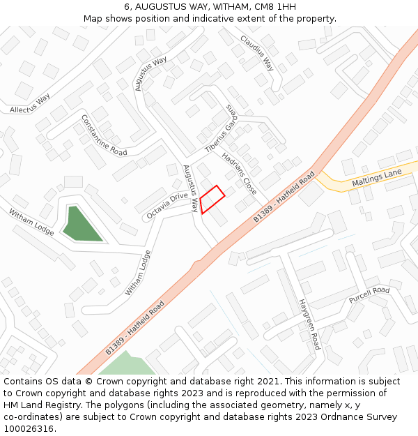 6, AUGUSTUS WAY, WITHAM, CM8 1HH: Location map and indicative extent of plot