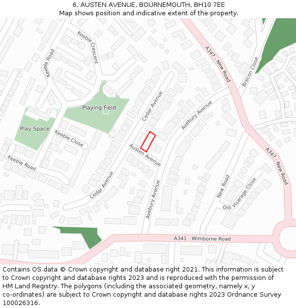 6, AUSTEN AVENUE, BOURNEMOUTH, BH10 7EE: Location map and indicative extent of plot