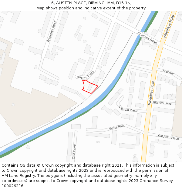 6, AUSTEN PLACE, BIRMINGHAM, B15 1NJ: Location map and indicative extent of plot