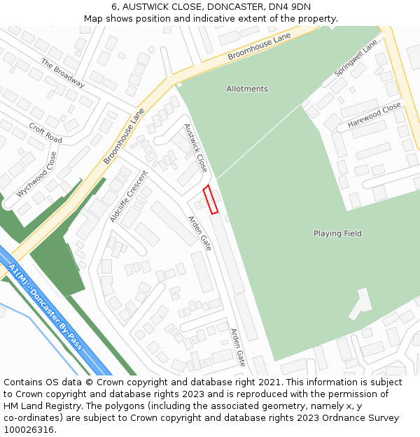 6, AUSTWICK CLOSE, DONCASTER, DN4 9DN: Location map and indicative extent of plot