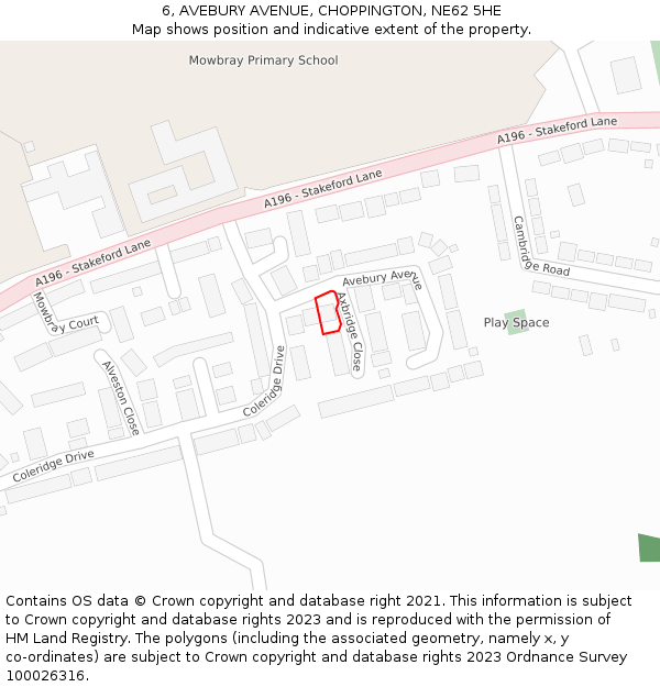 6, AVEBURY AVENUE, CHOPPINGTON, NE62 5HE: Location map and indicative extent of plot