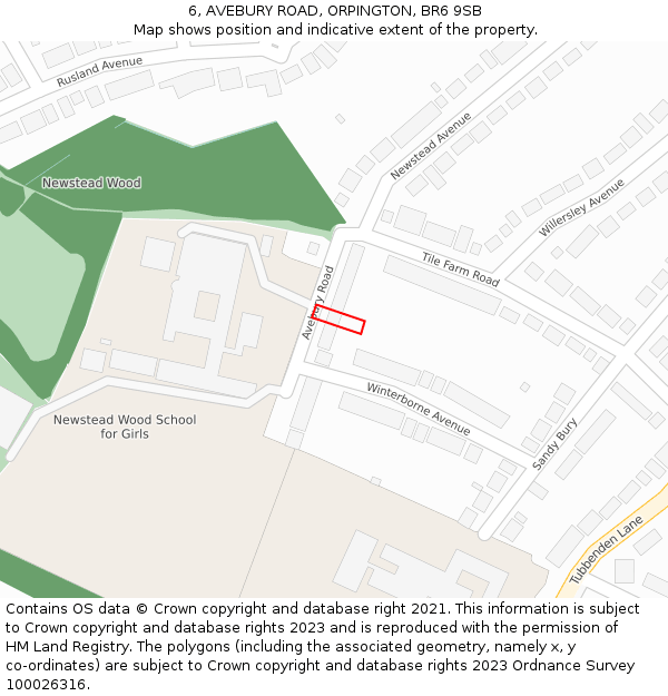 6, AVEBURY ROAD, ORPINGTON, BR6 9SB: Location map and indicative extent of plot