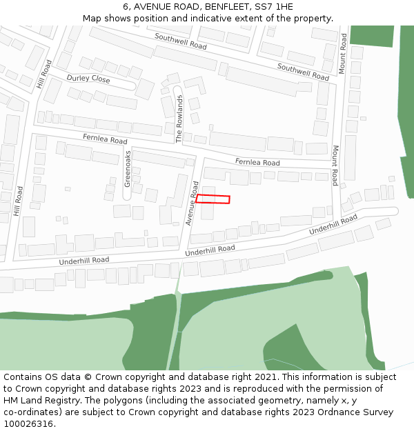 6, AVENUE ROAD, BENFLEET, SS7 1HE: Location map and indicative extent of plot