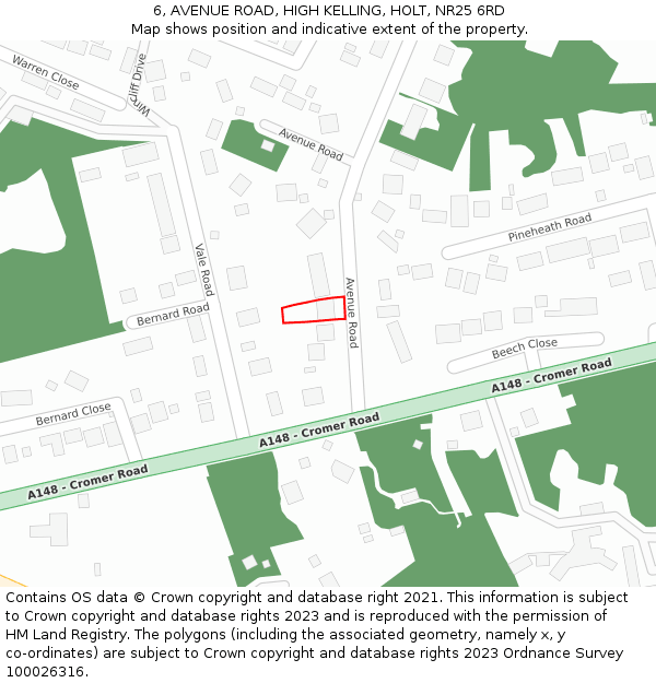 6, AVENUE ROAD, HIGH KELLING, HOLT, NR25 6RD: Location map and indicative extent of plot