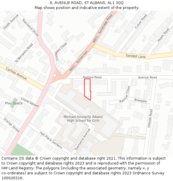6, AVENUE ROAD, ST ALBANS, AL1 3QQ: Location map and indicative extent of plot