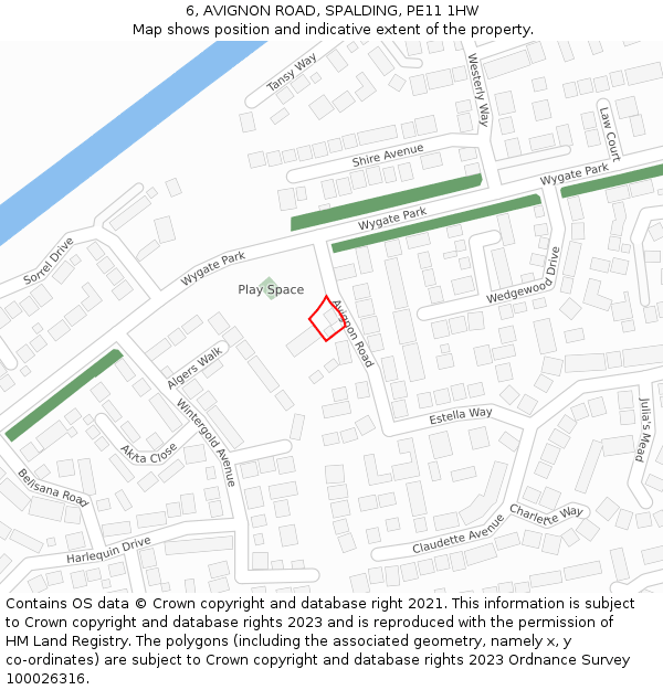 6, AVIGNON ROAD, SPALDING, PE11 1HW: Location map and indicative extent of plot