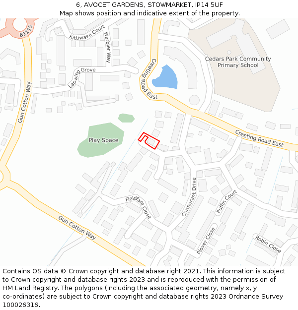 6, AVOCET GARDENS, STOWMARKET, IP14 5UF: Location map and indicative extent of plot