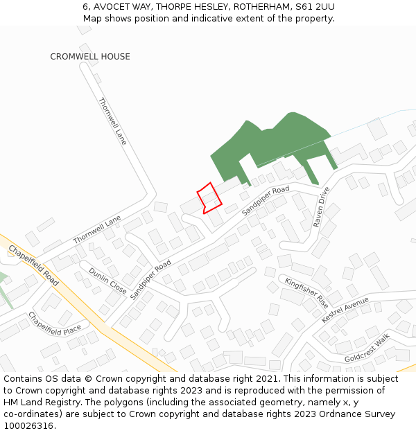 6, AVOCET WAY, THORPE HESLEY, ROTHERHAM, S61 2UU: Location map and indicative extent of plot