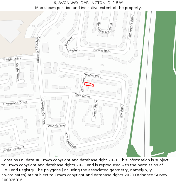 6, AVON WAY, DARLINGTON, DL1 5AY: Location map and indicative extent of plot