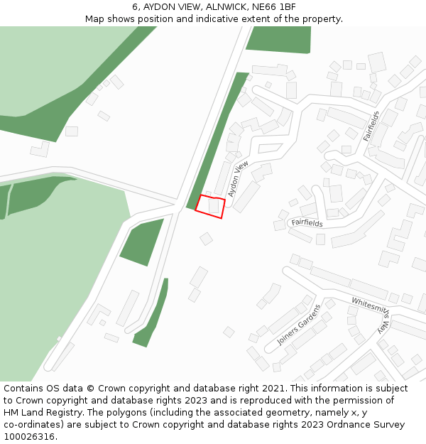 6, AYDON VIEW, ALNWICK, NE66 1BF: Location map and indicative extent of plot