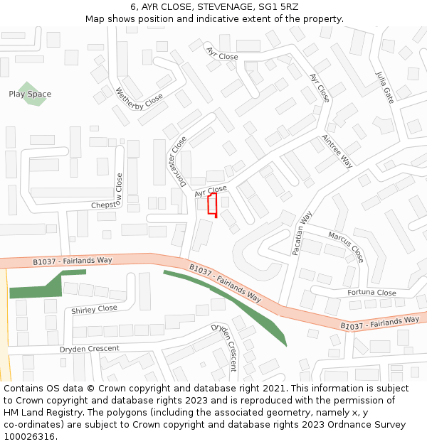 6, AYR CLOSE, STEVENAGE, SG1 5RZ: Location map and indicative extent of plot