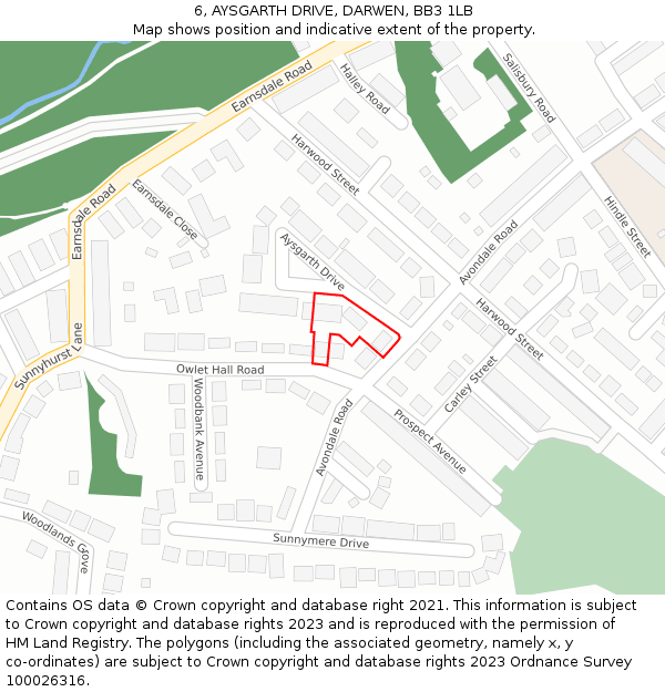 6, AYSGARTH DRIVE, DARWEN, BB3 1LB: Location map and indicative extent of plot