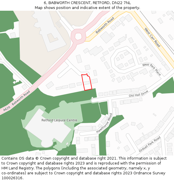 6, BABWORTH CRESCENT, RETFORD, DN22 7NL: Location map and indicative extent of plot