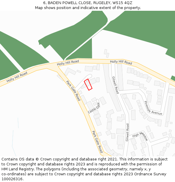 6, BADEN POWELL CLOSE, RUGELEY, WS15 4QZ: Location map and indicative extent of plot