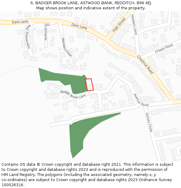6, BADGER BROOK LANE, ASTWOOD BANK, REDDITCH, B96 6EJ: Location map and indicative extent of plot