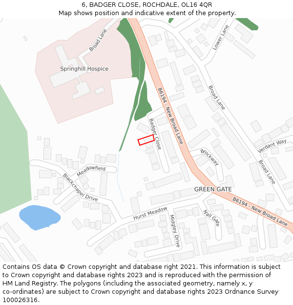 6, BADGER CLOSE, ROCHDALE, OL16 4QR: Location map and indicative extent of plot