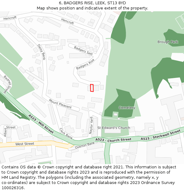 6, BADGERS RISE, LEEK, ST13 8YD: Location map and indicative extent of plot