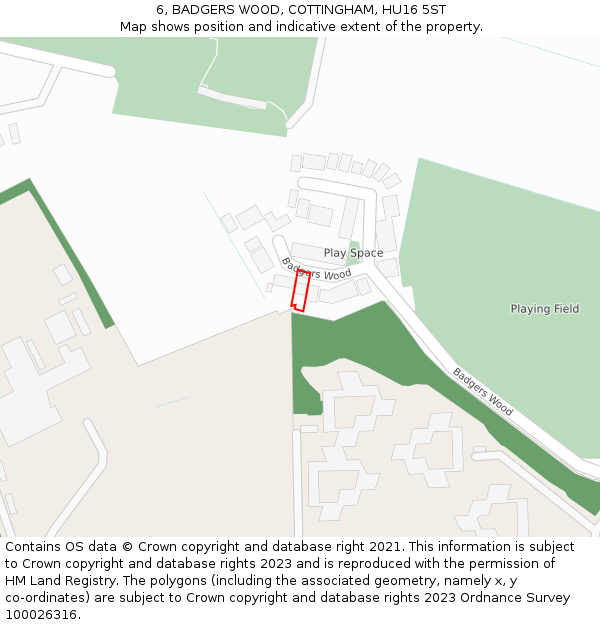 6, BADGERS WOOD, COTTINGHAM, HU16 5ST: Location map and indicative extent of plot