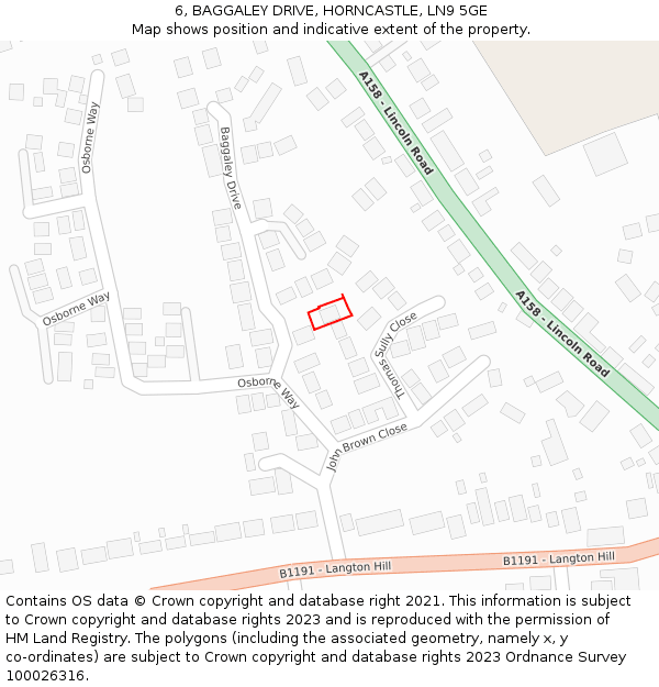 6, BAGGALEY DRIVE, HORNCASTLE, LN9 5GE: Location map and indicative extent of plot