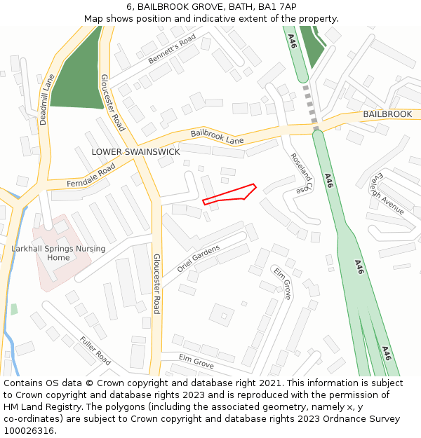 6, BAILBROOK GROVE, BATH, BA1 7AP: Location map and indicative extent of plot