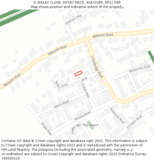 6, BAILEY CLOSE, PICKET PIECE, ANDOVER, SP11 6WF: Location map and indicative extent of plot