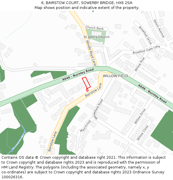 6, BAIRSTOW COURT, SOWERBY BRIDGE, HX6 2SA: Location map and indicative extent of plot