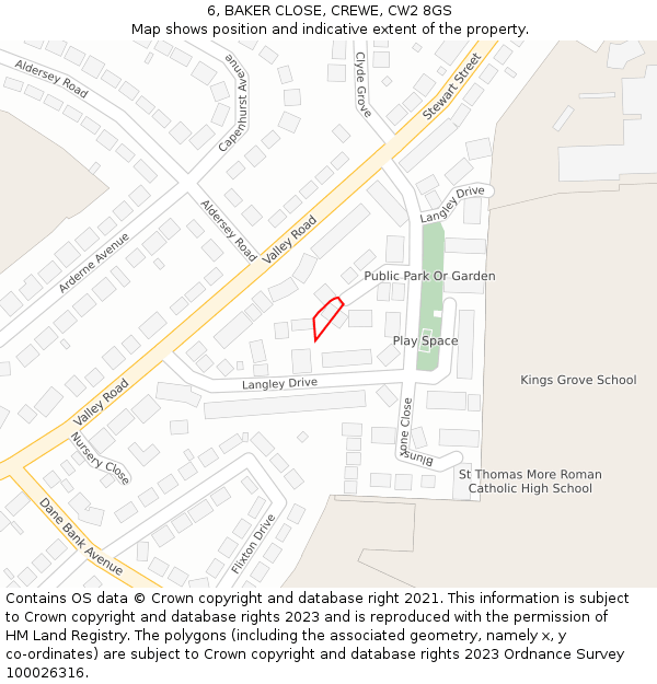 6, BAKER CLOSE, CREWE, CW2 8GS: Location map and indicative extent of plot