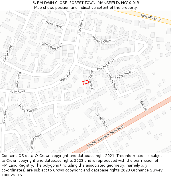 6, BALDWIN CLOSE, FOREST TOWN, MANSFIELD, NG19 0LR: Location map and indicative extent of plot