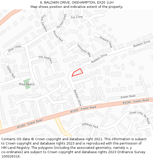 6, BALDWIN DRIVE, OKEHAMPTON, EX20 1UH: Location map and indicative extent of plot