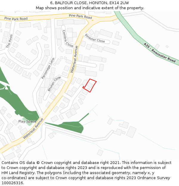 6, BALFOUR CLOSE, HONITON, EX14 2UW: Location map and indicative extent of plot