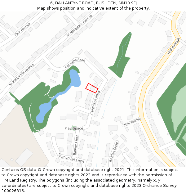 6, BALLANTYNE ROAD, RUSHDEN, NN10 9FJ: Location map and indicative extent of plot