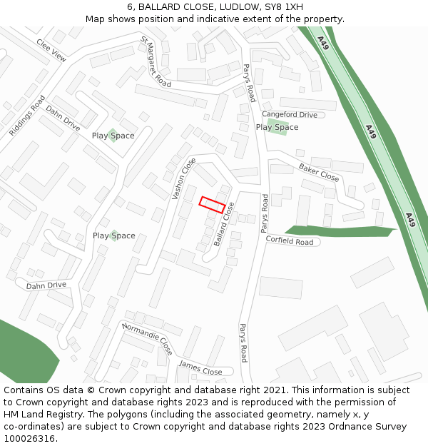 6, BALLARD CLOSE, LUDLOW, SY8 1XH: Location map and indicative extent of plot