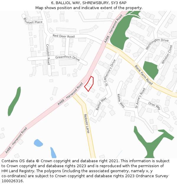 6, BALLIOL WAY, SHREWSBURY, SY3 6AP: Location map and indicative extent of plot