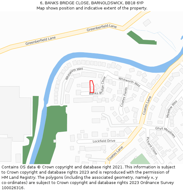 6, BANKS BRIDGE CLOSE, BARNOLDSWICK, BB18 6YP: Location map and indicative extent of plot