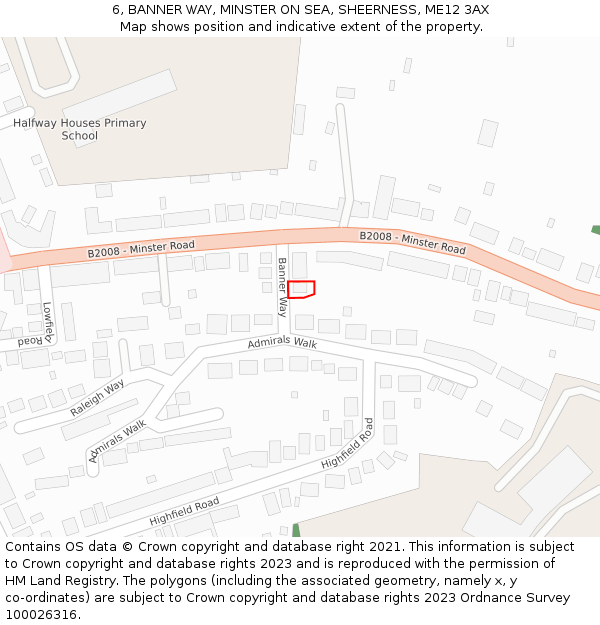 6, BANNER WAY, MINSTER ON SEA, SHEERNESS, ME12 3AX: Location map and indicative extent of plot