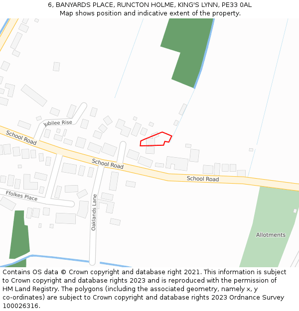 6, BANYARDS PLACE, RUNCTON HOLME, KING'S LYNN, PE33 0AL: Location map and indicative extent of plot