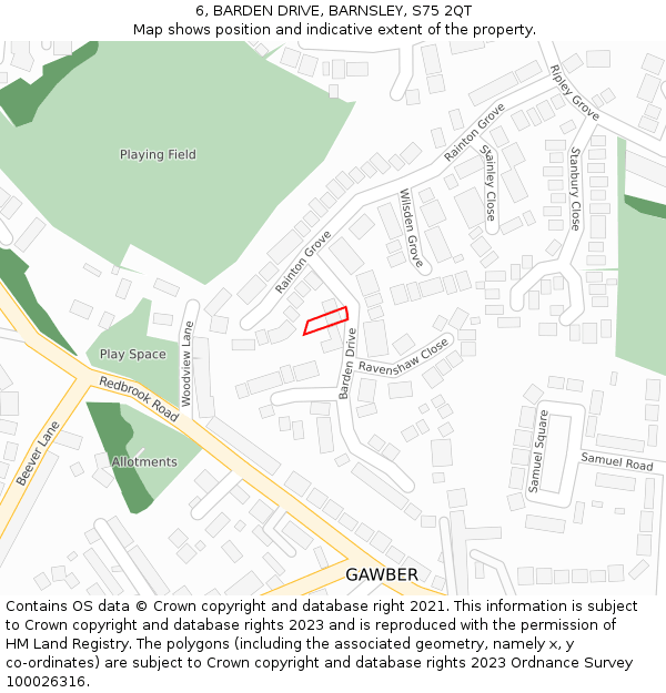 6, BARDEN DRIVE, BARNSLEY, S75 2QT: Location map and indicative extent of plot