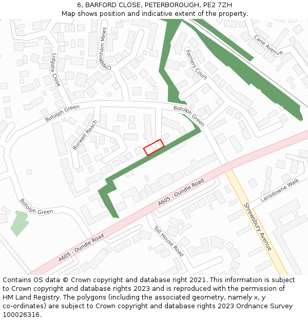 6, BARFORD CLOSE, PETERBOROUGH, PE2 7ZH: Location map and indicative extent of plot