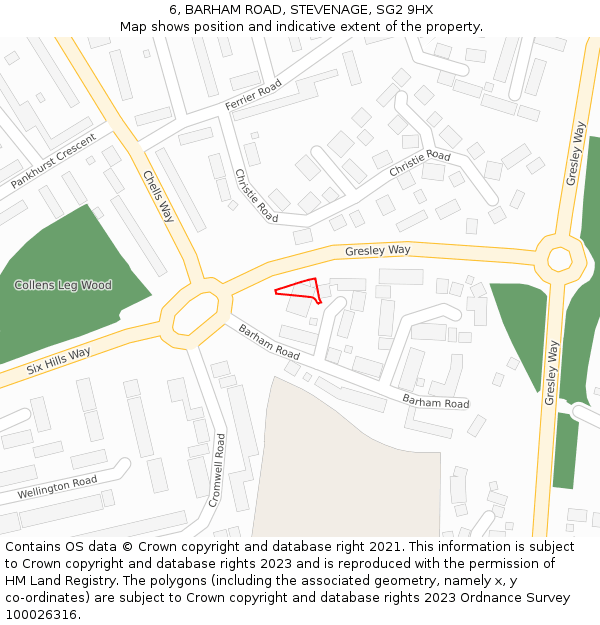 6, BARHAM ROAD, STEVENAGE, SG2 9HX: Location map and indicative extent of plot