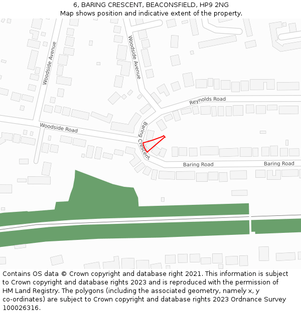 6, BARING CRESCENT, BEACONSFIELD, HP9 2NG: Location map and indicative extent of plot